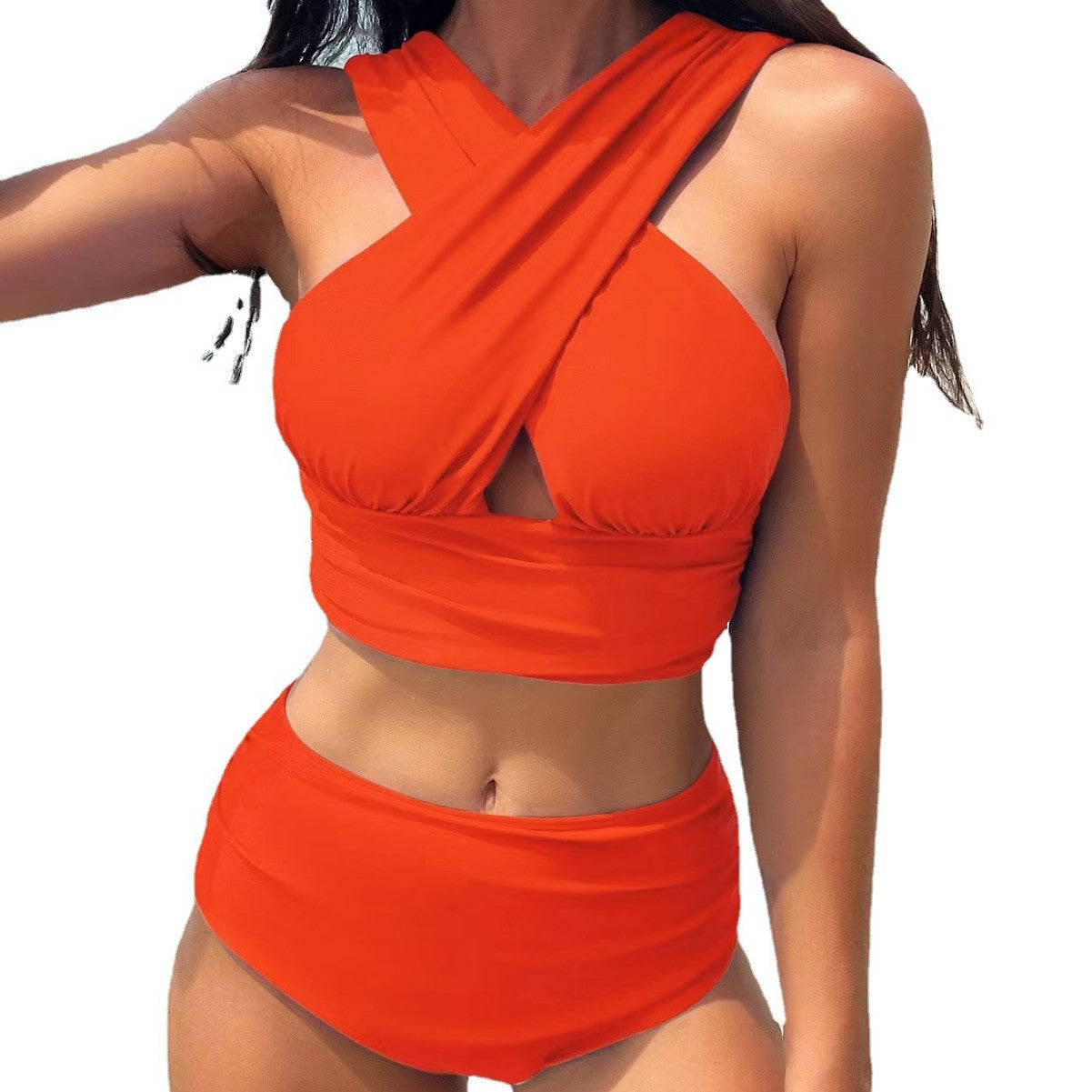 Soléa – Cross Halterneck Pleated Swimsuit | Flattering Fit, Solid Colors, Summer Beach Essential