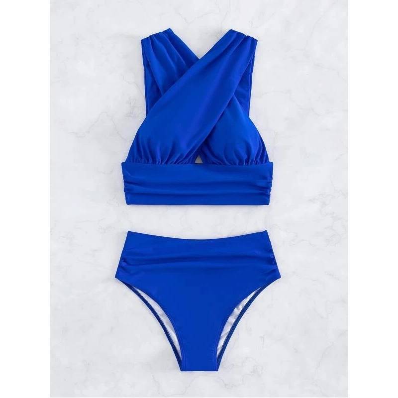 Soléa – Cross Halterneck Pleated Swimsuit | Flattering Fit, Solid Colors, Summer Beach Essential