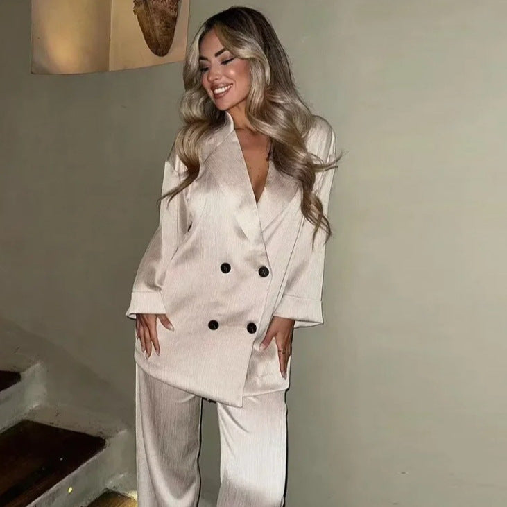 Elise – Ruffled Suit Jacket & Casual Trousers Set